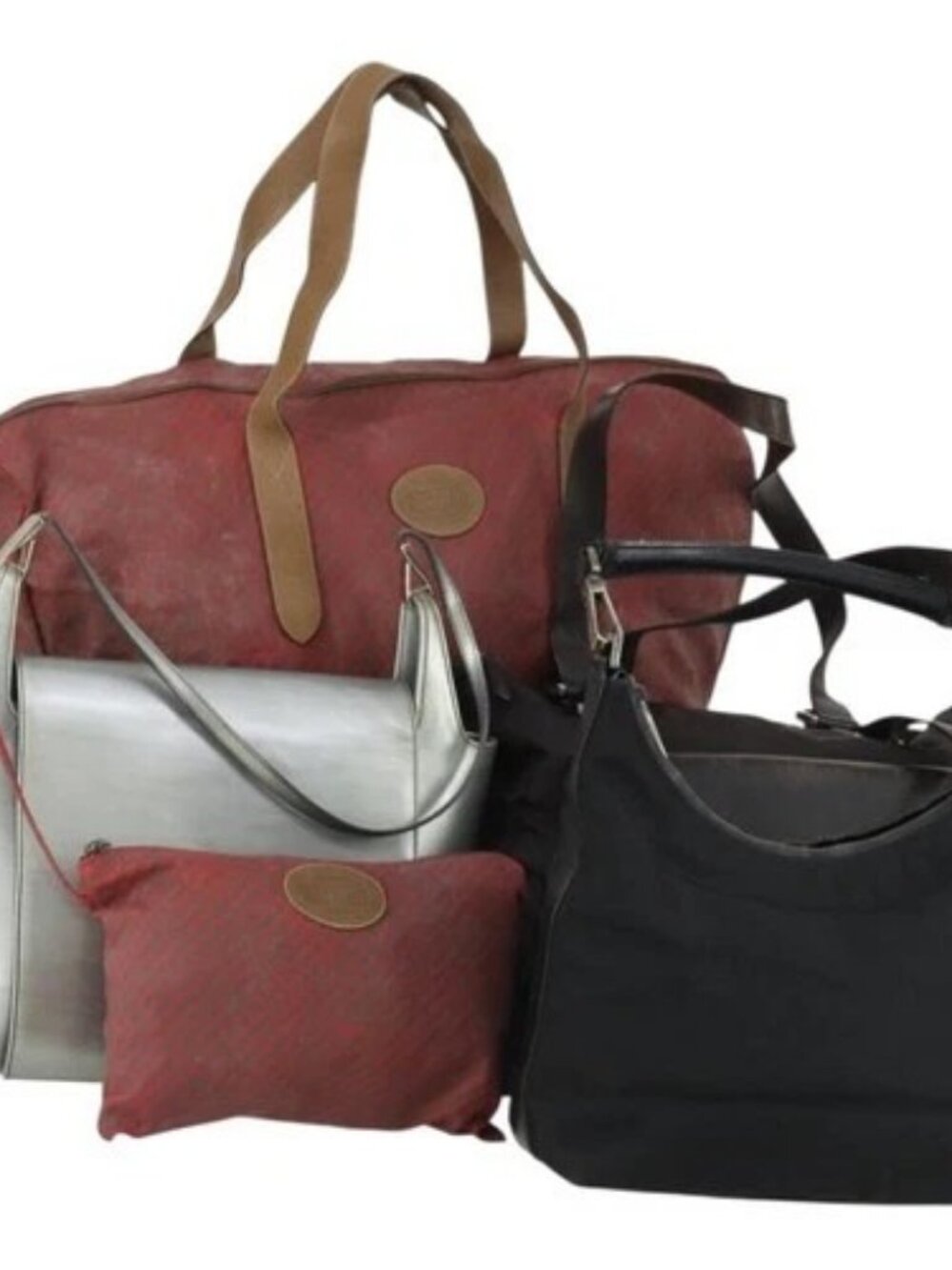 GUCCI Shoulder Bag Canvas Leather 4 Set Black Silver Red Auth 158552